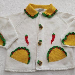 White Sweater with Yellow and Green Accents